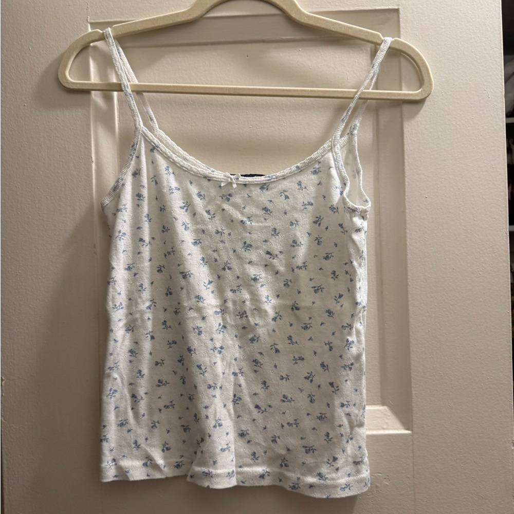 Brandy Melville White and Blue Floral Camisole